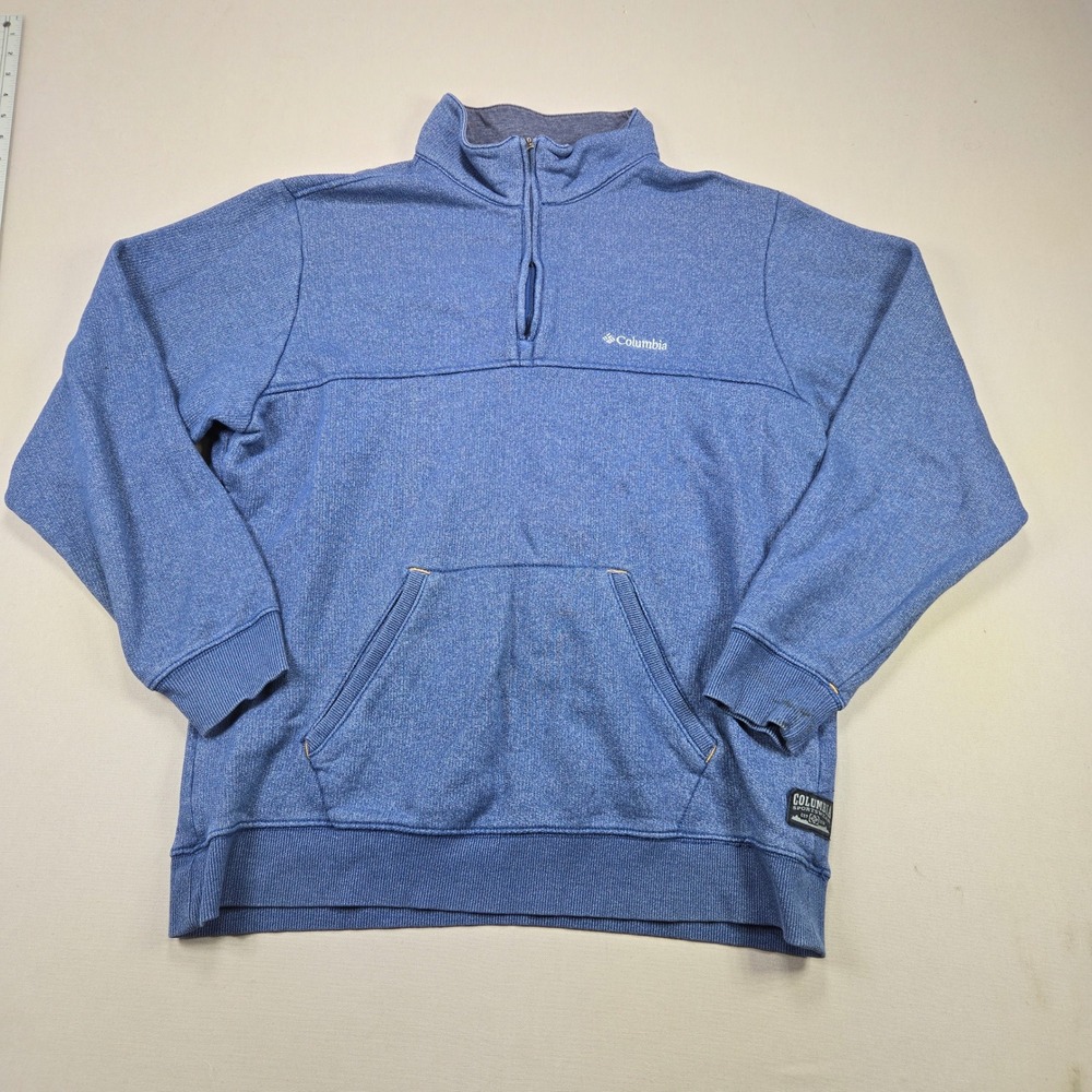 Columbia Pullover Quarter-Zip Textured Kangaroo Pocket Blue Mens Large